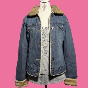 Abercrombie & Fitch Blue Denim Jacket with Tan Sherpa Trim
